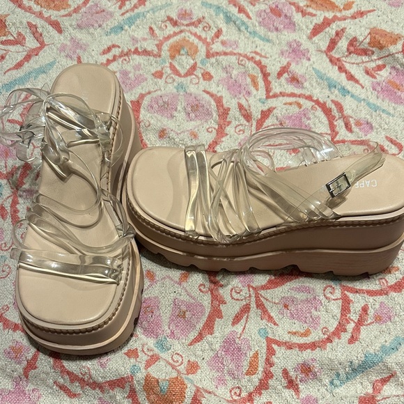 Clear Strap Platform Sandals - Tan - Picture 1 of 1